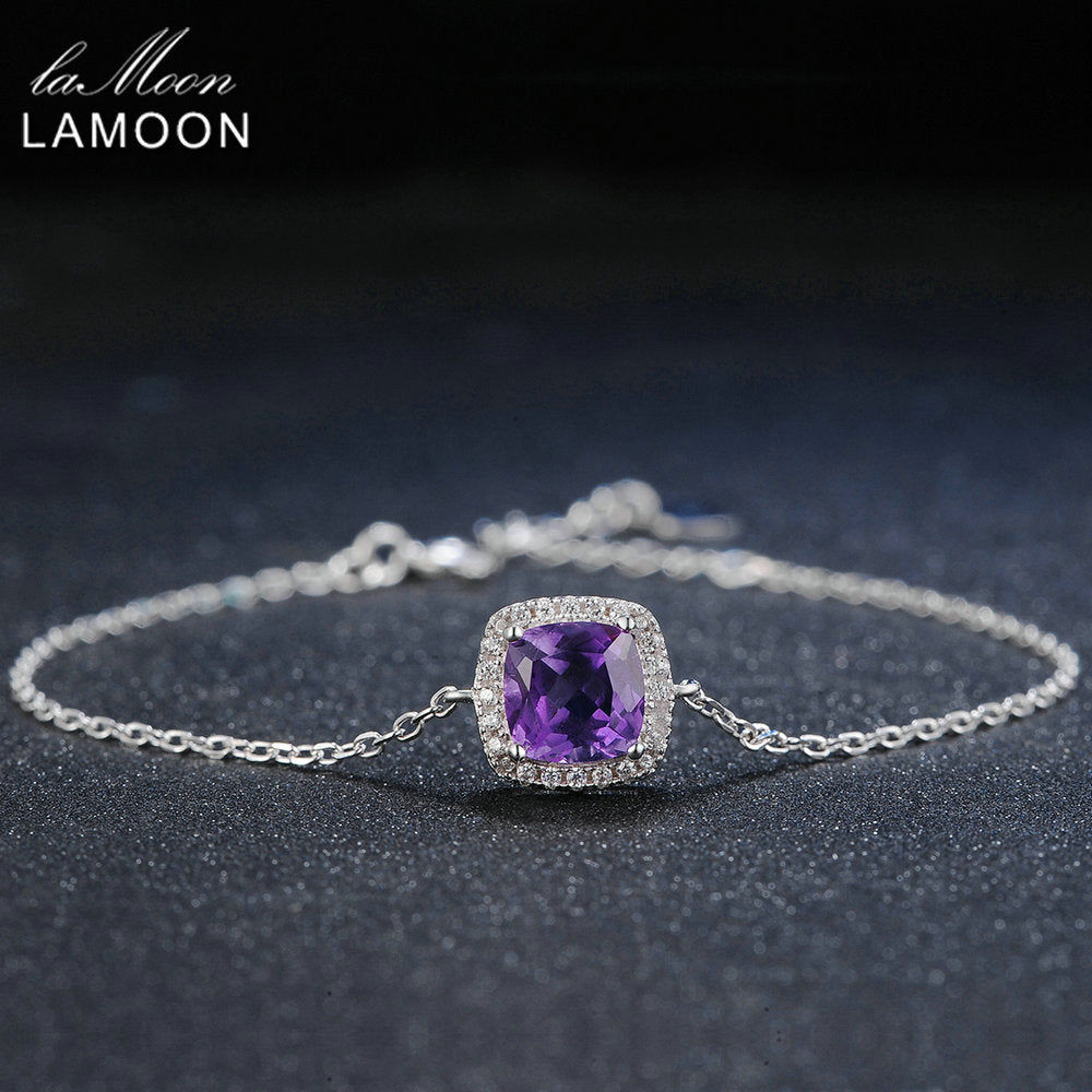 Charm Bracelet 925 Sterling Silver Jewelry Women Charms Bracelets 1.75ct Natural Purple Amethyst Pillows Almofadas Chain