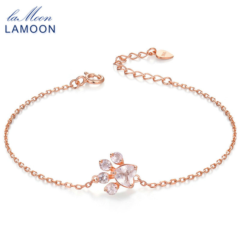 Charm Bracelets for Women Natural Pink Rose Quartz 925 Sterling Silver Fine Jewelry Cat/Bear Foot Party Accessories HI005