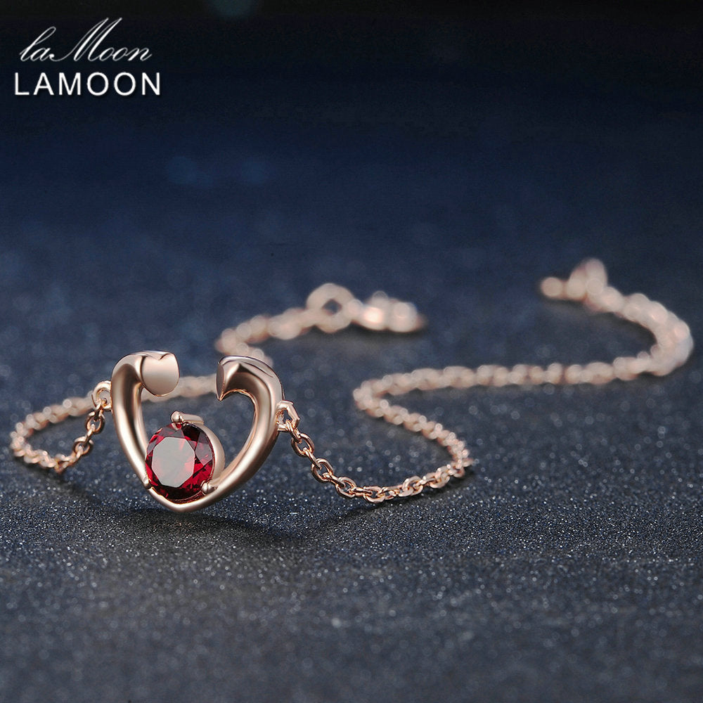 Charms Bracelet 925 Sterling Silver Fine Jewelry Heart 100% Natural Gemstone Classic Red 0.6ct Garnet Fashion Women Chain