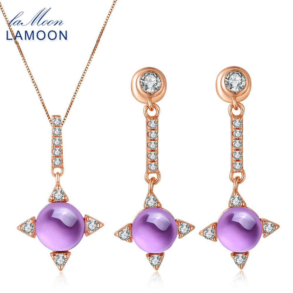 Cross star 2.2ct Natrual Amethyst 925 sterling-silver-jewelry Jewelry Set Necklace Earring S925 Women V009-2