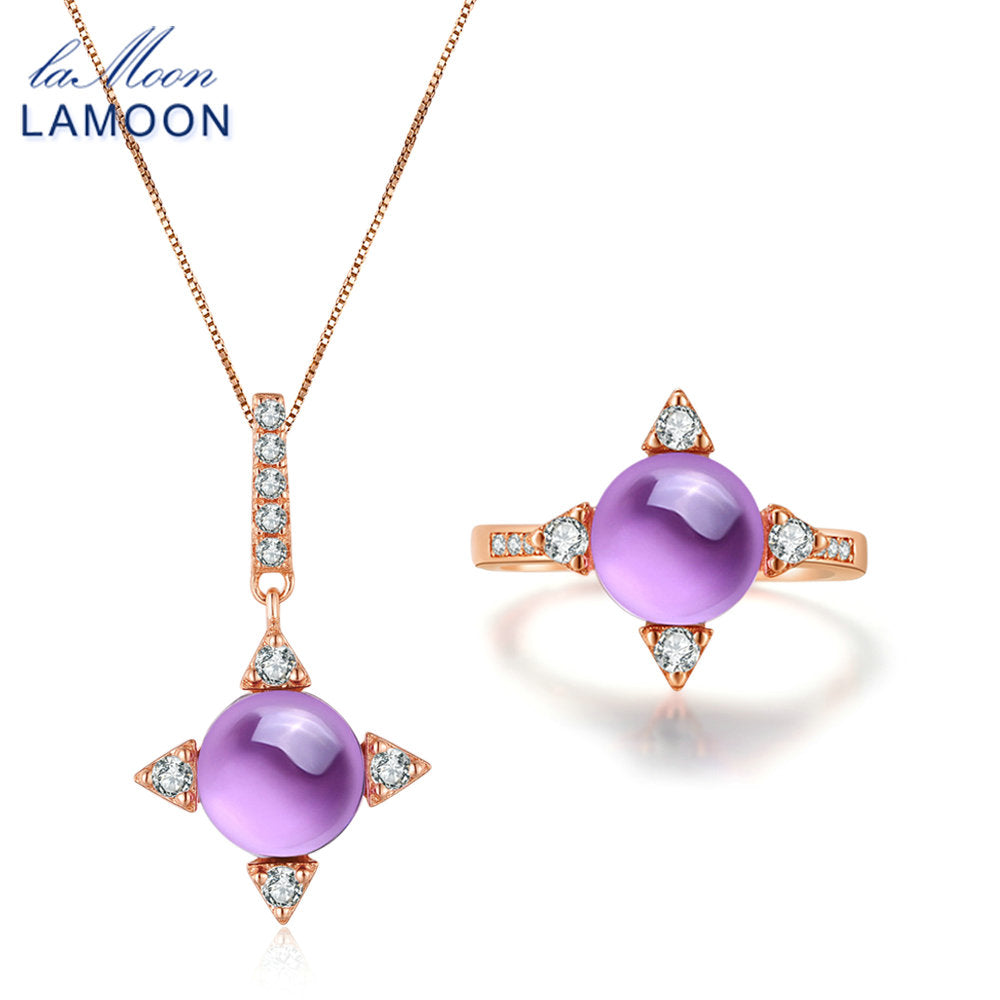 Cross star 2.2ct Natrual Amethyst 925 sterling-silver-jewelry Jewelry Set Necklace Rings S925 Women V009-3