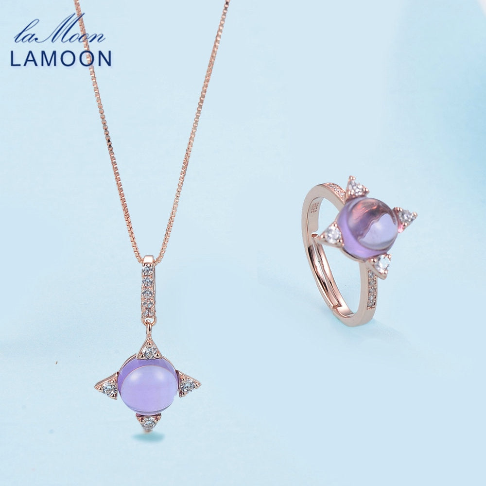 Cross star 2.2ct Natrual Amethyst 925 sterling-silver-jewelry Women Rose Gold Jewelry Set Shadow Pendant Necklace Rings