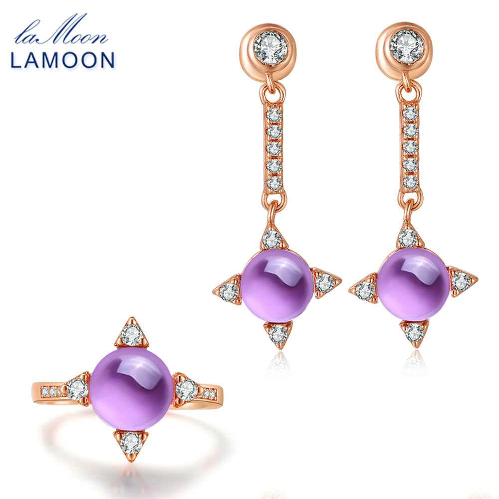 Fashion Noble 2.2ct Natural Amethyst 925 Sterling-silver-jewelry Fine Jewelry Set Earring Ring Set For Women Party V009-4