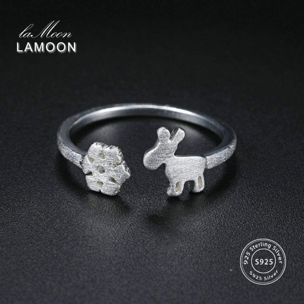 Fawn & Snowflake 925-Sterling-Silver Adjustable Rings Fine Jewelry for Women Girls Christmas Gift Anti Allergy LMRY062