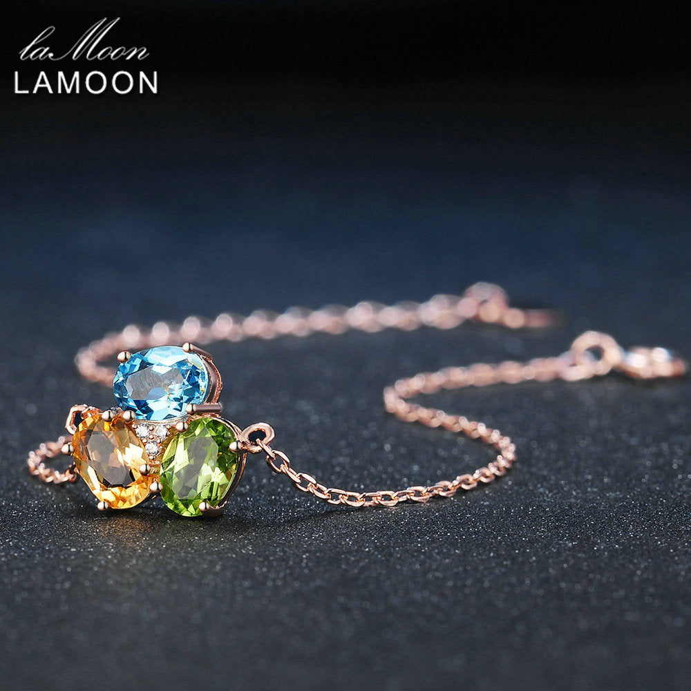 Fine Jewelry Rainbow Bracelet Mystic Oval Citrine Peridot Topaz 925 Sterling Silver S925 Charm Bracelet