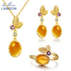 Fine Jewelry Set 100% Natural Citrine S925 Sterling Silver Party Accessories Bijoux Necklace Earring Ring Sets V022-1