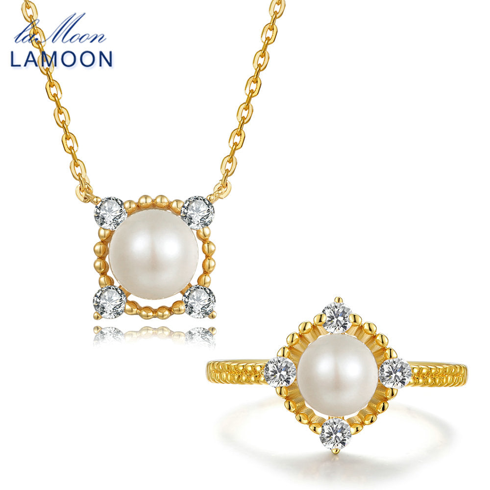 Fine Jewelry Set Pendant Necklace Ring Sets for Women Pearl S925 Sterling Silver Jewellry Party Gift V036-3