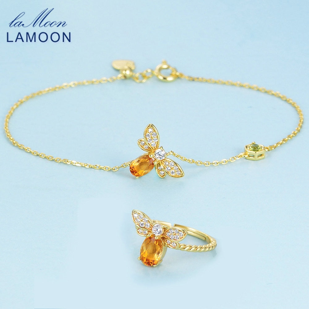 Fine Jewelry Sets 925 Sterling Silver Jewelry Animal Bee 5x7mm 1ct Natural Citrine Yellow Amber Charms Bracelet Rings New