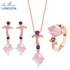 Gemstone Pink Rose Quartz 925 Sterling Silver Jewelry Rose Gold Plated Jewelry Set Necklace Earring Ring Women Set V025-1