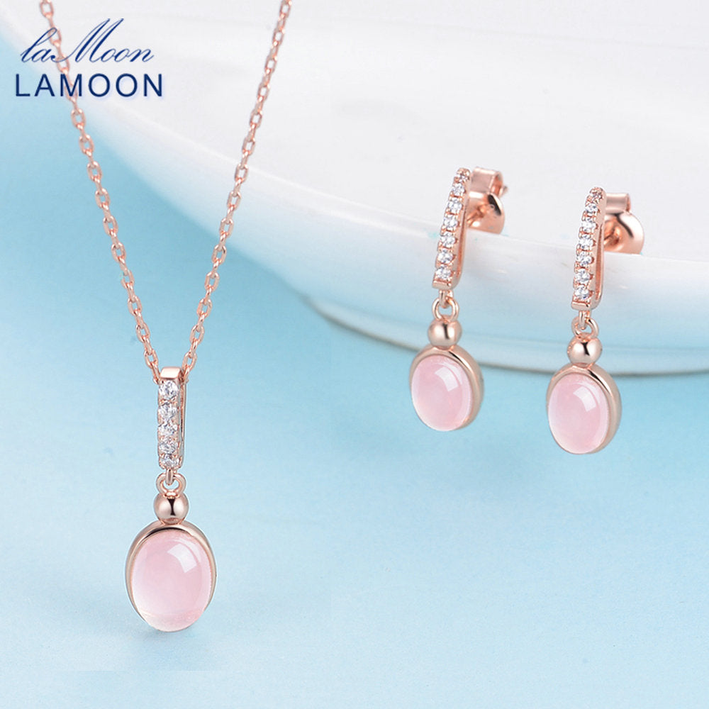 Jewelry Sets 6x8mm Natural Pinks Gemstone Oval Egg Rose Quartz 925 Sterling Silver Fine Jewelry Classic Wedding Elegant