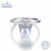 Lovely Cat 925-Sterling-Silver Adjustable Rings 6mm Pearls S925 Fine Jewelry for Women Girls Gift Anti Allergy LMRY053