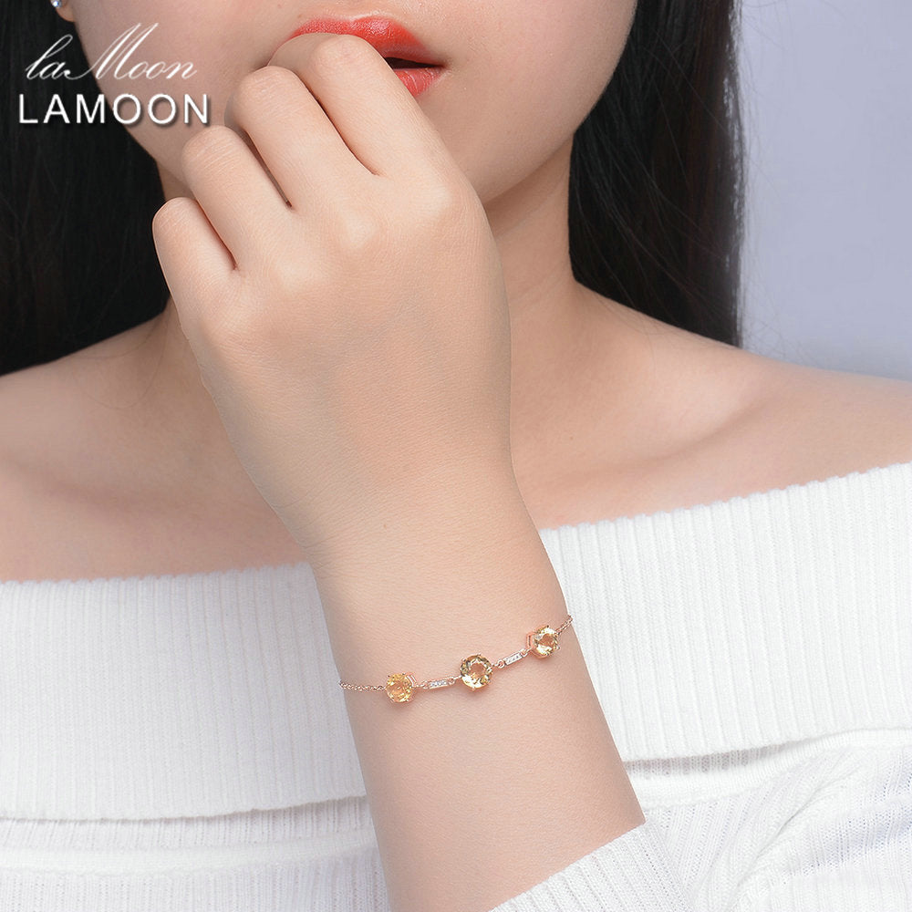 Luxury Prong Setting 9mm&8mm Citrine 925 Sterling Silver Jewelry S925 Charm Bracelet LMHI025