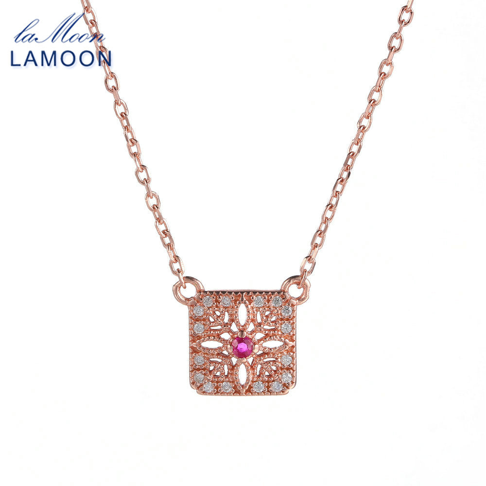 Necklace For Women S925 Sterling Silver Natural Ruby Gemstone 2020 New Square Rose Gold Color Fine Jewelry Pendant NI019