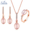 Oval Pink Rose Quartz 925 Sterling Silver Jewelry Sets 100% Natural Gemstone Earring Ring Necklace Party Set V021-1