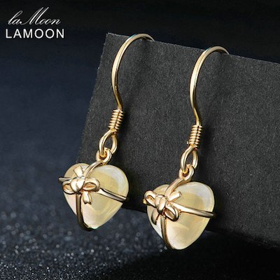 Romantic Heart 100% Natural Citrine 925 Sterling Silver Jewelry 14K Yellow Gold Plated Drop Earrings S925 LMEI013