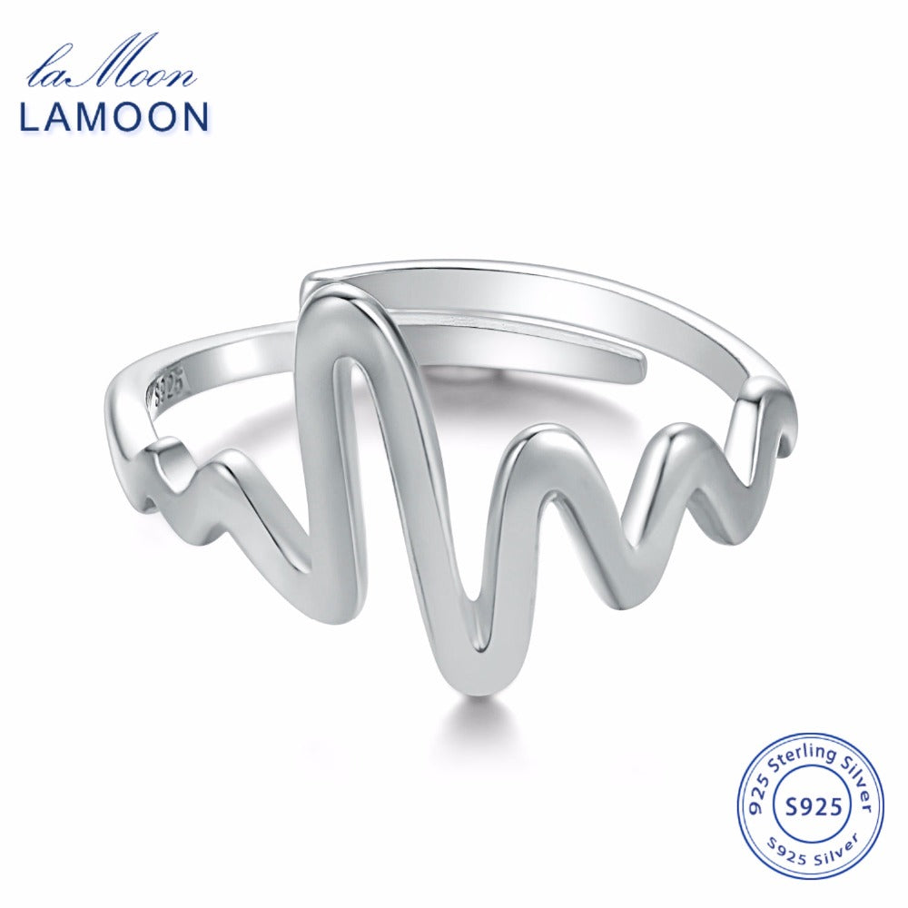 Romantic Wire Drawing Electrocardiogram EEG 925-Sterling-Silver Adjustable Ring S925 Fine Jewelry Love Heart LMRY010