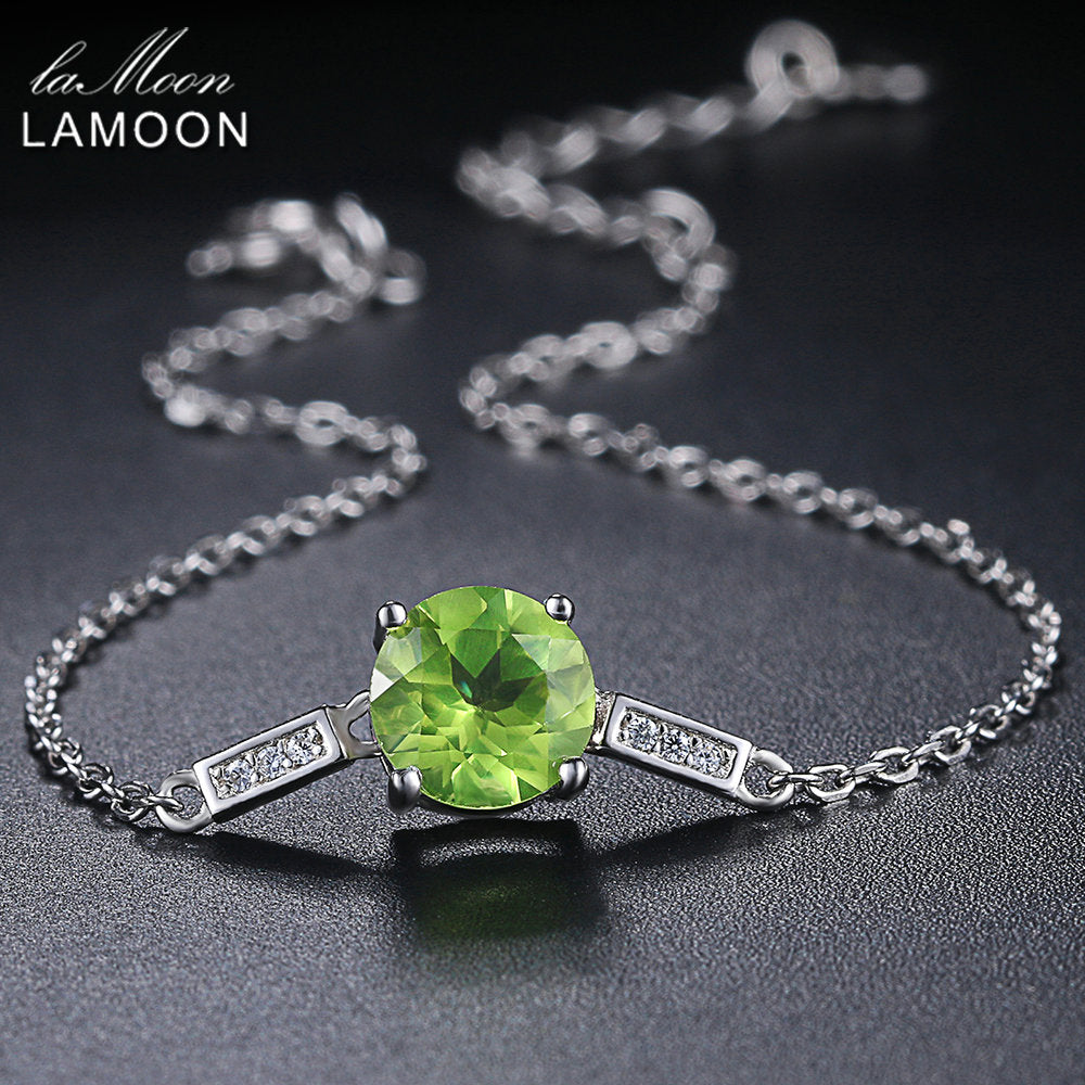 S925 Charm Bracelet For Women Classic 7mm 100% Natural Round-cut Peridot 925 Sterling Silver Fine Jewelry LMHI053
