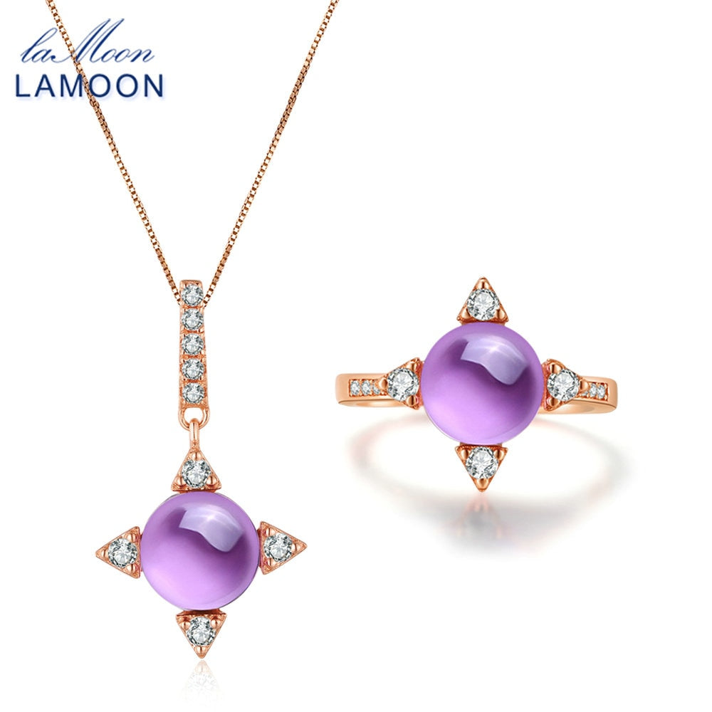 S925 Fine Jewelry Set Cross star 2.2ct Natrual Amethyst 925 sterling-silver-jewelry Necklace Rings Women V009-3