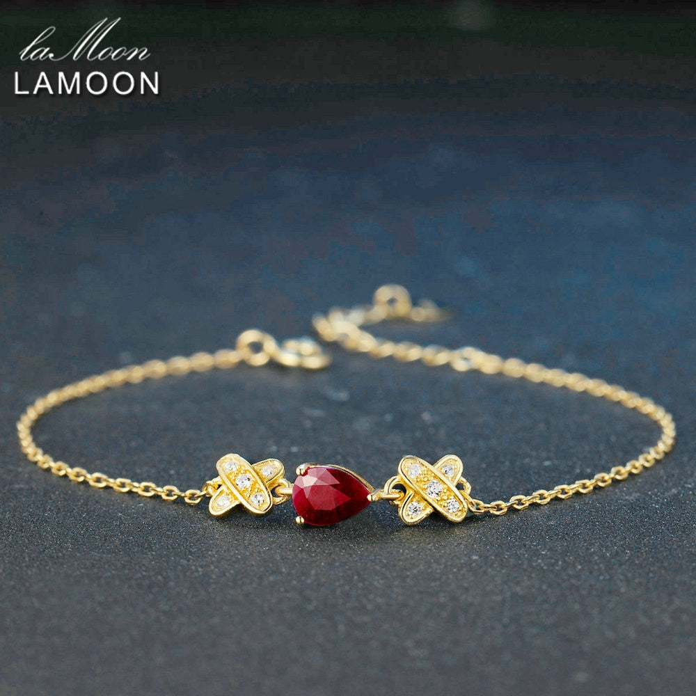 Teardrop 5x7mm 2.1ct 100% Red Ruby 925 sterling-silver-jewelry S925 Charm Bracelet LMHI037