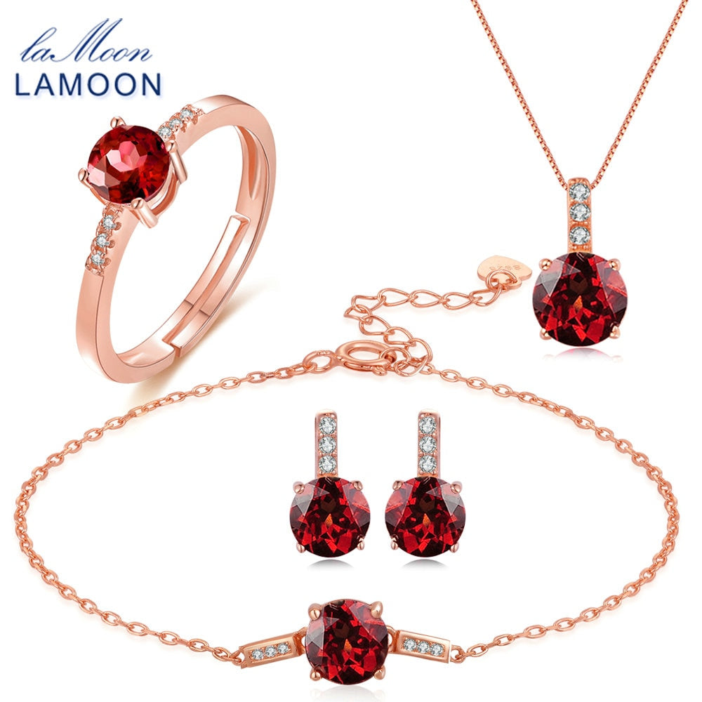Trendy 2ct Natural Red Garnet 925 Sterling Silver Jewelry S925 Jewelry Set V014-1