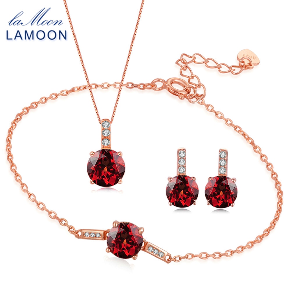 Trendy 2ct Natural Red Garnet 925 Sterling Silver Jewelry S925 Jewelry Set V014-3