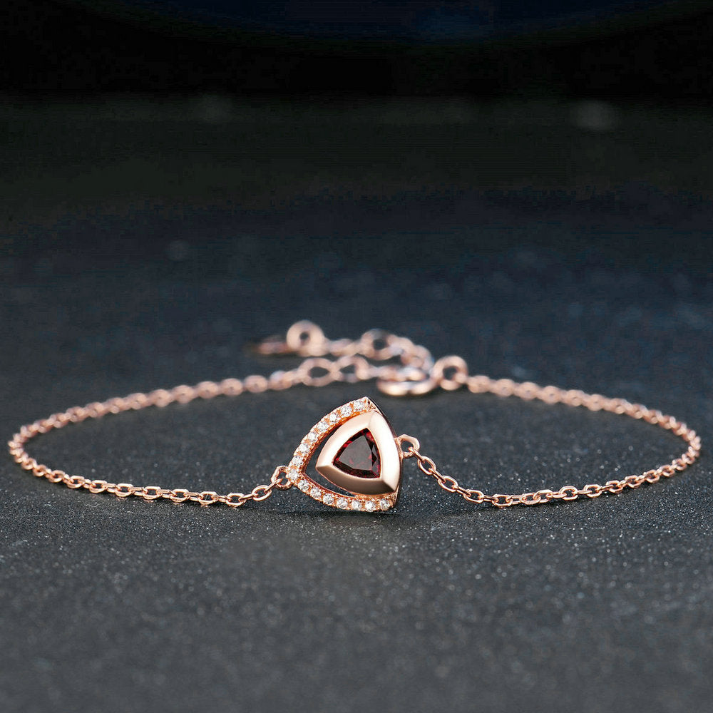 Triangle Gemstone 5mm Garnet S925 Bracelets & Bangles 925 Sterling Silver Fine Jewelry Rose Gold Color For Women LMHI040