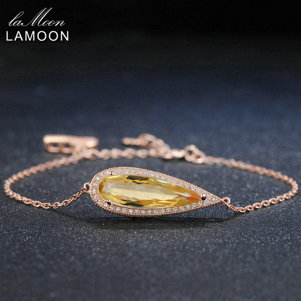 Water Drop Luxury Bijoux 100% Natural Yellow Citrine 925 Sterling Silver Jewelry Charm Bracelet&Bangles For Women LMHI010