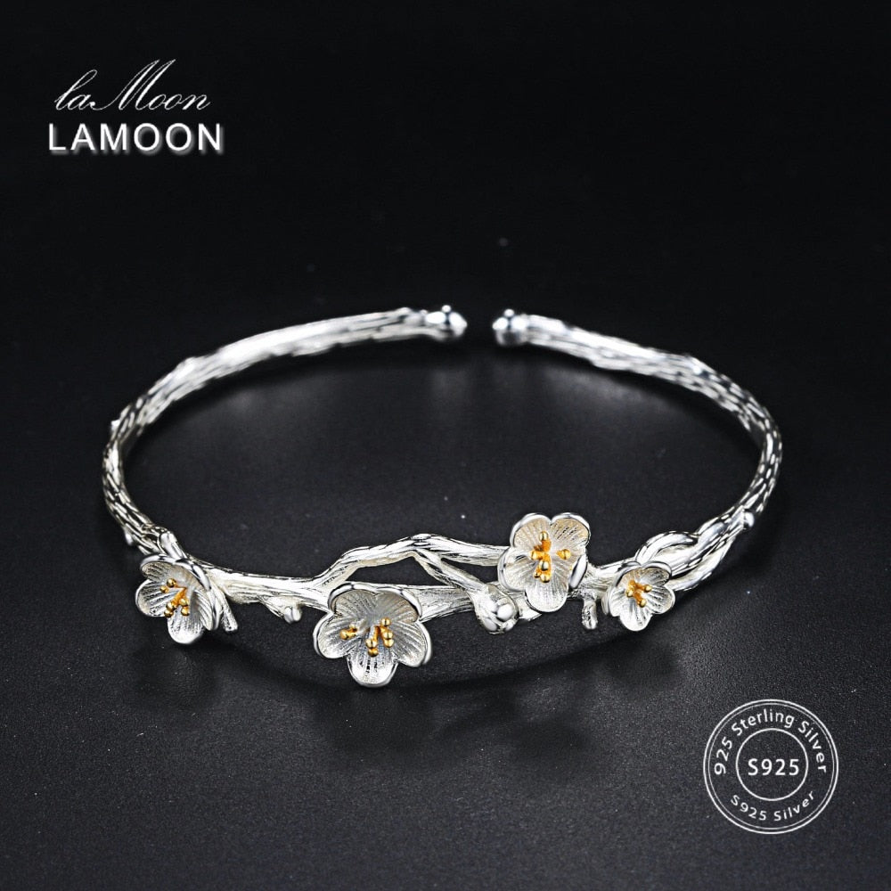 Wiredrawing 2 Colors Plum Flower S925 Bracelet & Bangle 925 Sterling Silver Fine Jewelry for Women Anti Allergy LMHY006