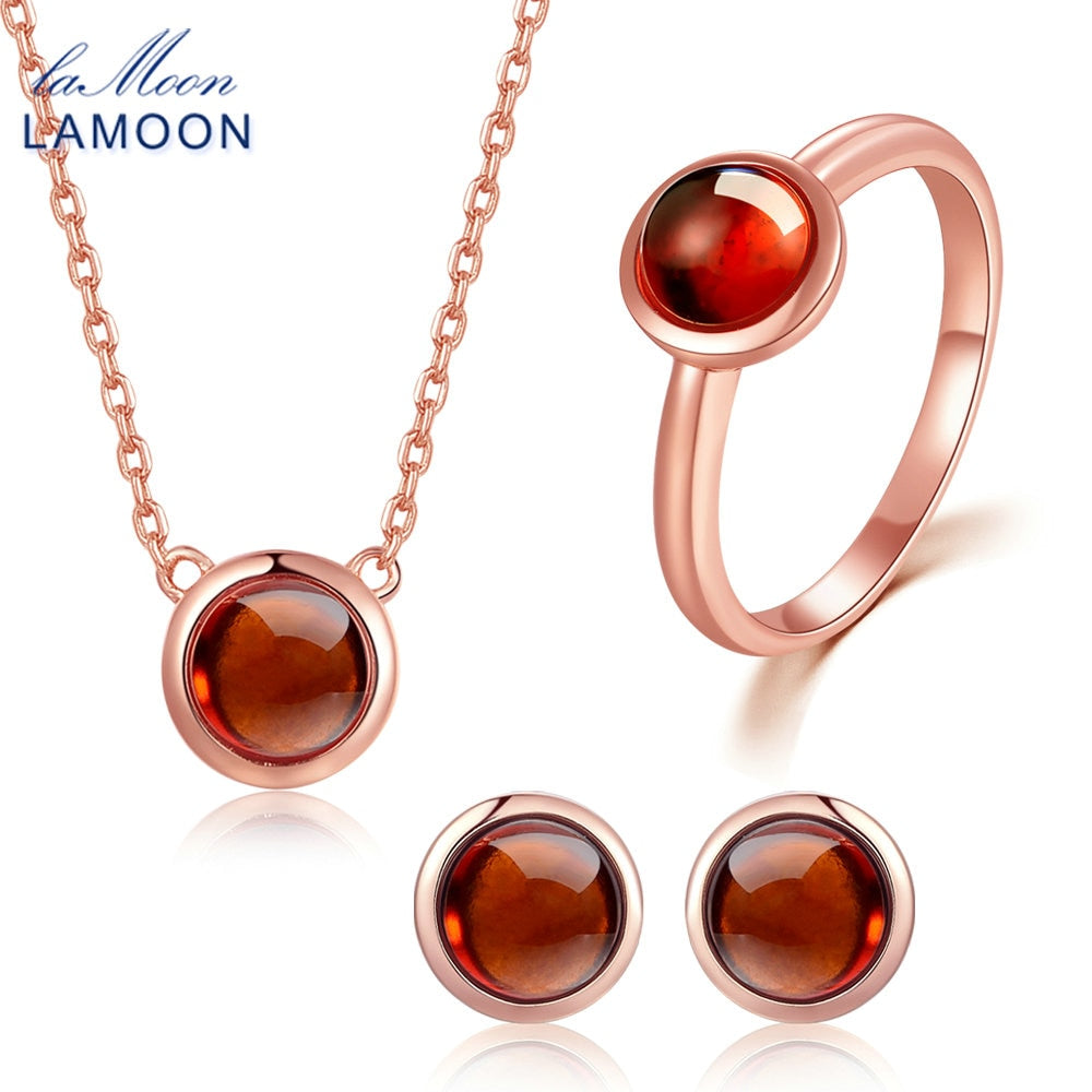 Women Jewelry Set 6mm 1.2ct 100% Natural Round Orange Red Garnet 925 Sterling Silver Fine Jewelry Fashion Bijoux Femme