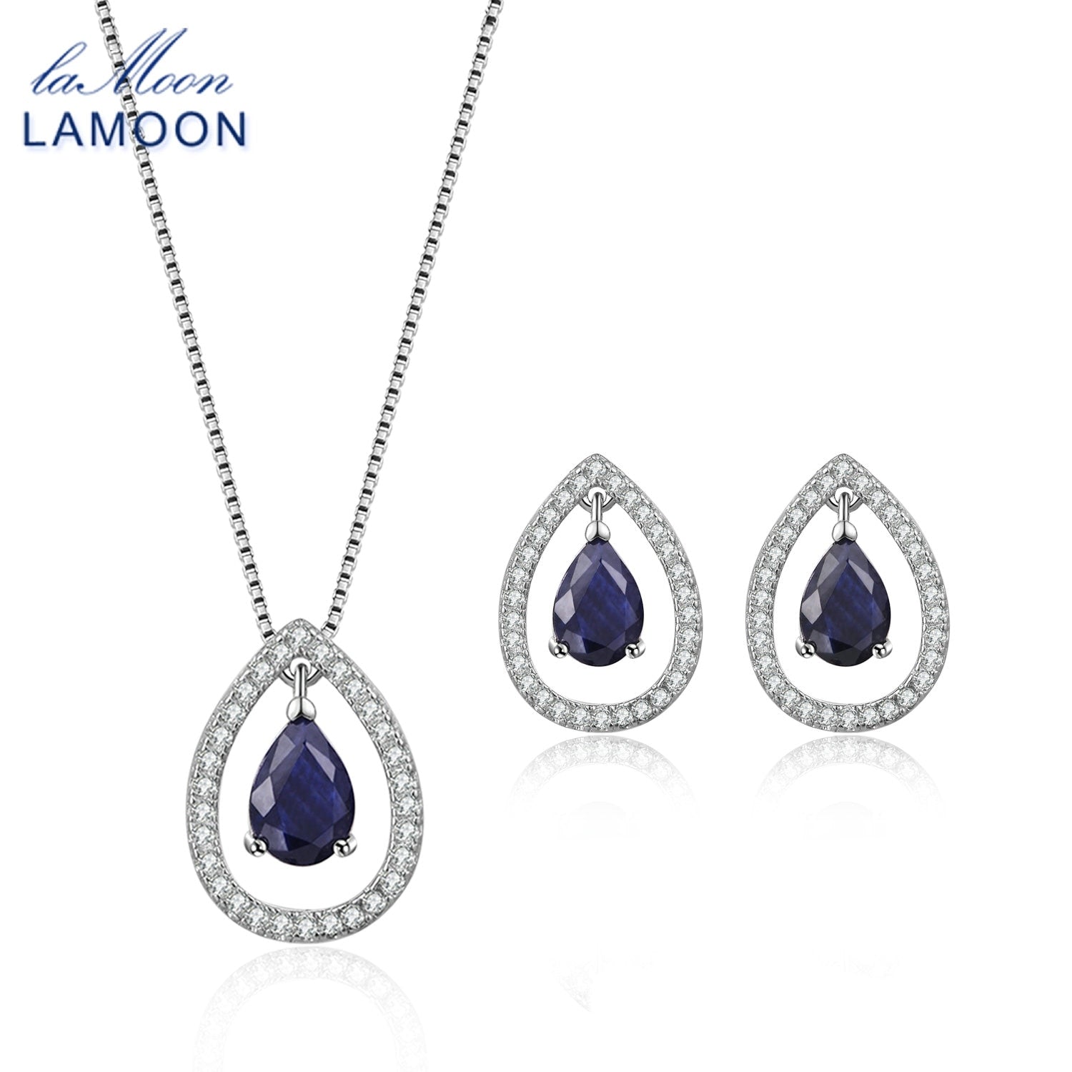 X5mm Teardrop 100% Real Blue Sapphire 925 sterling-silver-jewelry Crown Jewelry Set S925 For Women V040-5