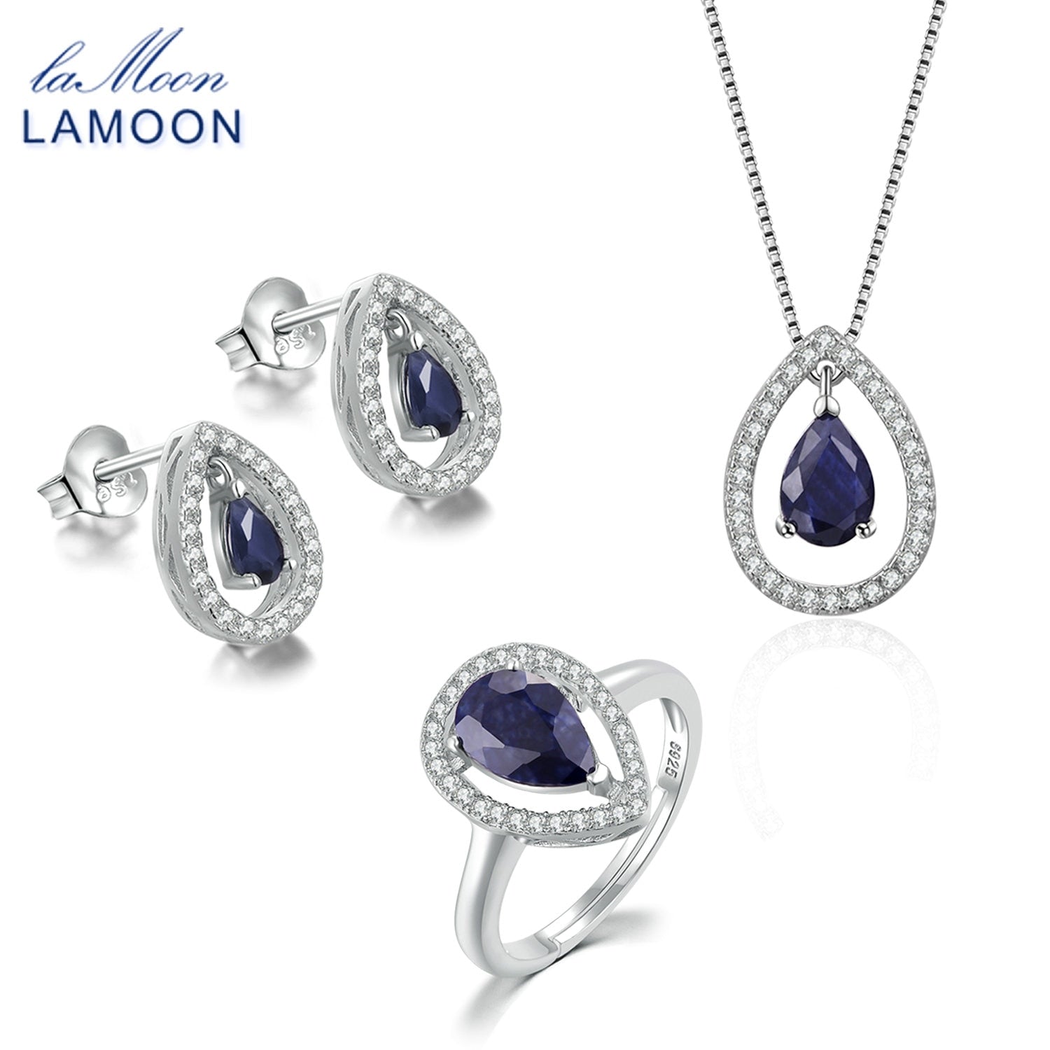 X5mm Teardrop 100% Real Blue Sapphire 925 sterling-silver-jewelry Crown Jewelry Set S925 For Women V040-2