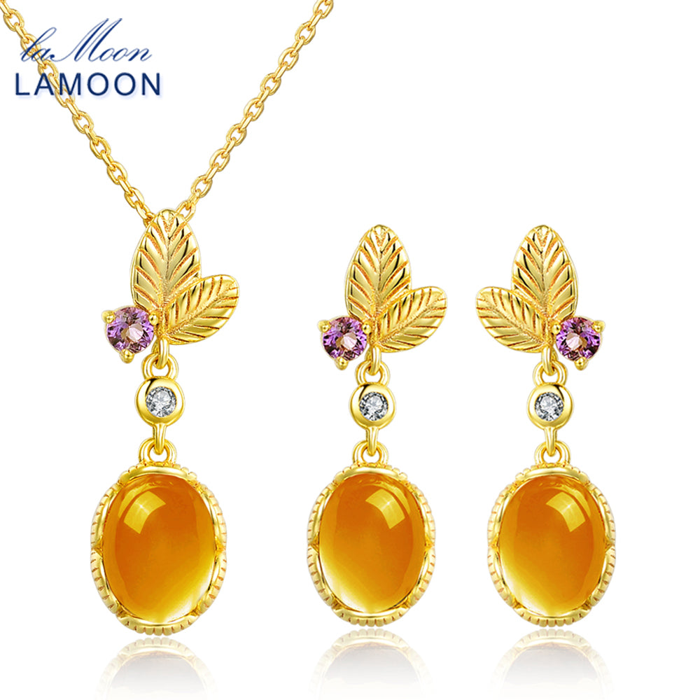 classic flower 100% Natural Citrine 925 Sterling Silver Jewelry S925 Jewelry Set V022-2