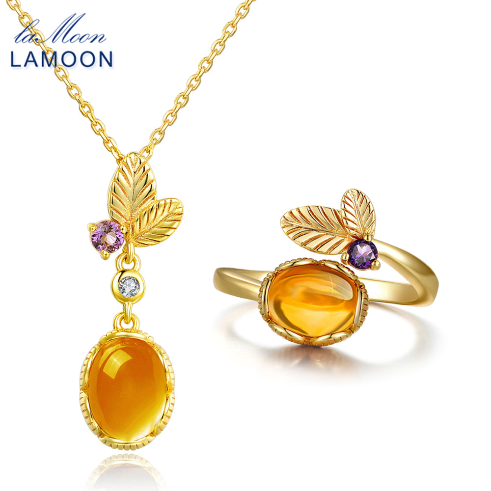 classic flower 100% Natural Citrine 925 Sterling Silver Jewelry S925 Jewelry Set V022-3