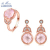 classic flower 100% Natural Pink Rose Quartz 925 Sterling Silver Jewelry sets Drop Earrings S925 V023-4