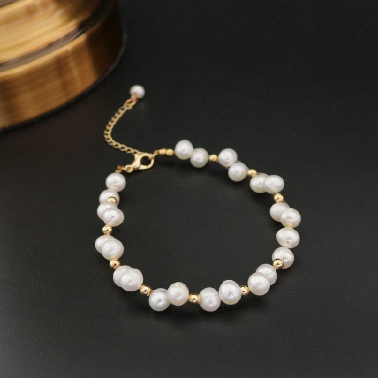 LAN CAI Baroque Natural pearl beads Bracelet For Women Adjustable Pearl Bracelets & Bangle Office Style Fine Jewelry