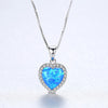 LAN CAI Genuine 925 Sterling Silver Opal Pendant Necklace Love Heart Yellow/Blue/White Opal High Quality Fine Jewelry for Women
