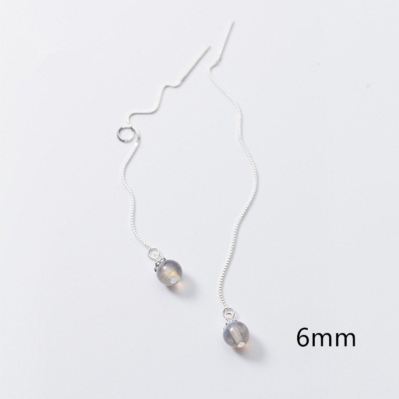 LAN CAI Pure Blue Light Moonstone Drop Earrings Handmade Real 925 Sterling Sliver Earrings for Women Valentine's D Lover Gift