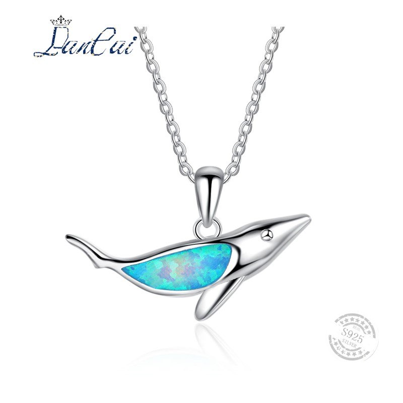 2020 New Fashion Silver inlaid Blue Fire Opal Shark Necklace 925 Sterling Silver Pendant Necklace for Women Fine Jewelry