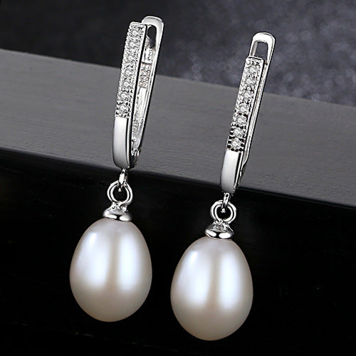 8-9mm Pearl Silver Stud Earrings for Women 925 Sterling-silver Vintage Style Dangle Hanging Earring Fine Jewelry Lovers