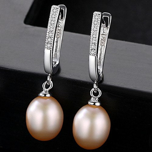 8-9mm Pearl Silver Stud Earrings for Women 925 Sterling-silver Vintage Style Dangle Hanging Earring Fine Jewelry Lovers
