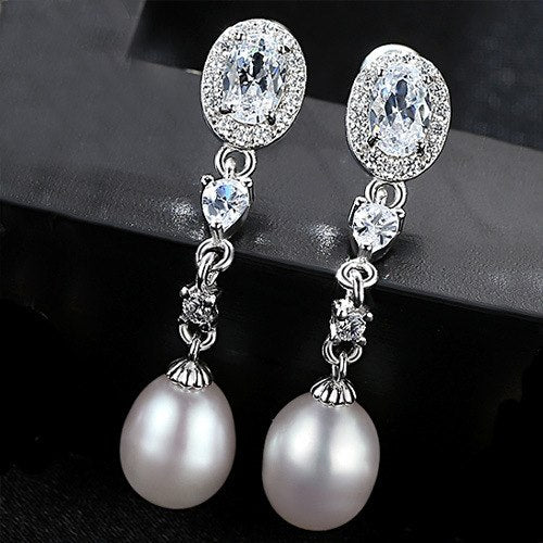 925 Sterling Silver Tassel Pearl Earrings Natural Pearl Cubic Zirconia Stud Earrings for Women Fine Jewelry