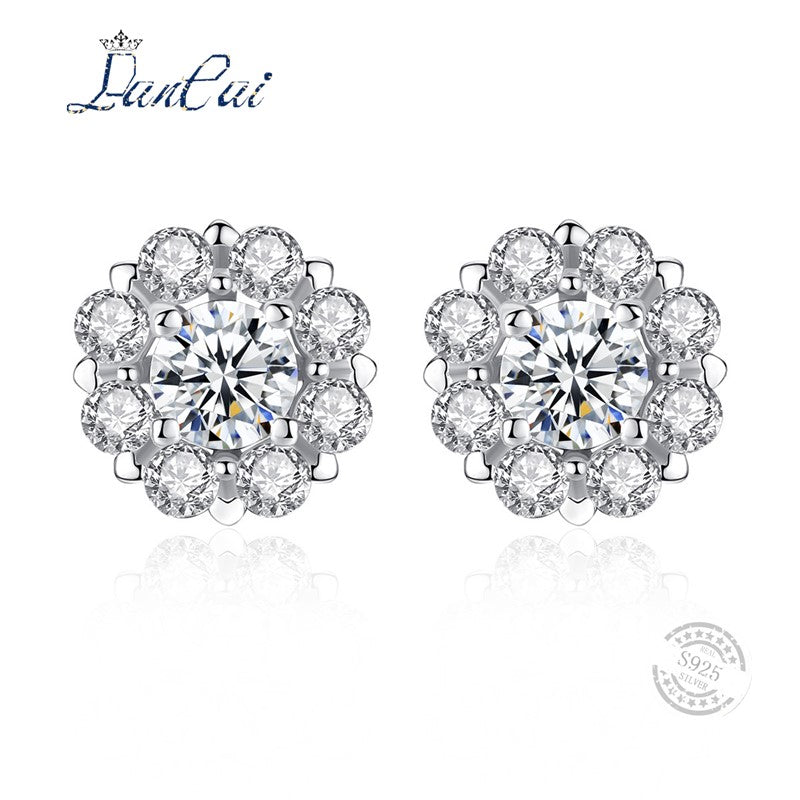 Brand Elegant Petal Delicate Women Flower Shape 100% 925 Sterling Silver Stud Earrings for Women Genuine Silver Jewelry