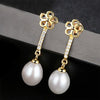 Brand Hight Quality Flower Earrings 8-9mm Pearls 925 Sterling Silver Pearl Earrings for Women Fine Jewelry