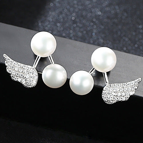 Classic 925 Sterling Silver Pearl Earrings Natural Angel's Wings Pearl Stud Earrings for Women Fine Jewelry