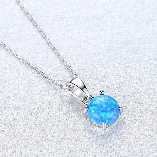 Classic Simple Style White/Green/Blue Opal Necklace 925 Sterling Silver Pendant Necklace Fashion Opal Jewelry for Women