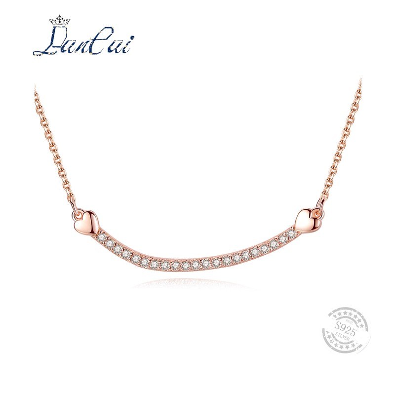 Clear Zircon Crystal Geometric&925 Silver Cute Heart shape and Silver Rose Gold Color Chain For Women Fine Jewelry Gift