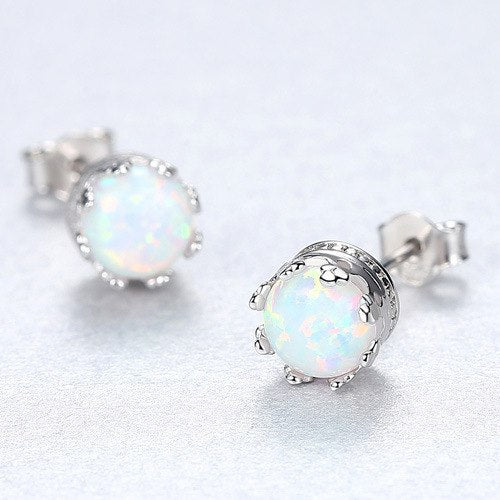 Created White/Blue/Colorful Fire Opal Earrings Cake Side Shape 925 Sterling Silver Stud Earrings for Women Fine Jewelry