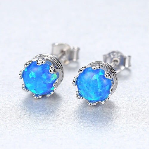 Created White/Blue/Colorful Fire Opal Earrings Cake Side Shape 925 Sterling Silver Stud Earrings for Women Fine Jewelry