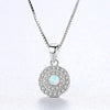 Created White/Blue/Yellow Fire Opal Necklace Disc Shape Real 925 Sterling Silver Pendant Necklace for Women Fine Jewelry