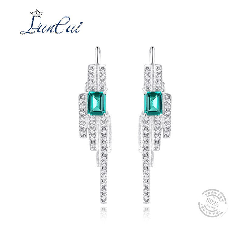 Fashion 925 Sterling Silver Earrings Genuine Palace Cutting Created Emerald Stud Earrings for Women Fine Jewelry Lovers
